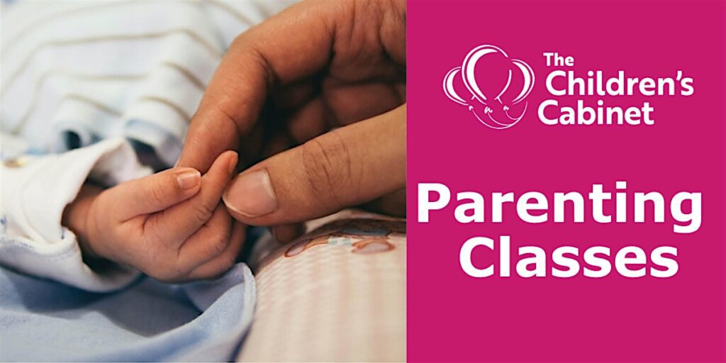 Parenting Classes and photo of an adult hand holding a baby hand