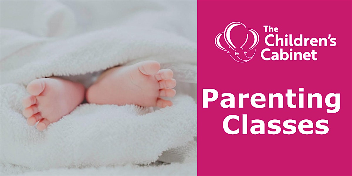 Parenting classes and a photo of baby feet wrapped in a blanket